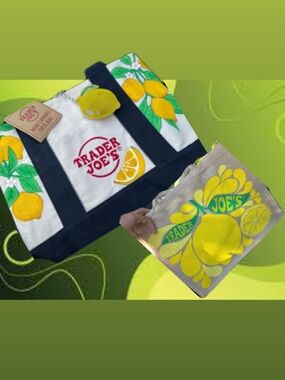 Trader Joe's Lemon LIMITED edition Mini Tote Bag w/keychain & matching tote!